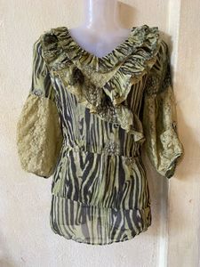 Boho Ruffle Zebra Print Top