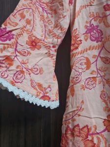 Floral Print Kurta with Lace Trim