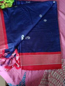 Beautiful Blue Saree with Red Border