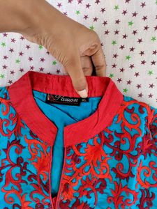 L - Xl Size Sky Blue Suit Set With Plazo