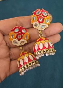 Elegant Pearl and Jhumka Earrings Set
