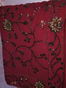 New Full Work Maroon Embroidered Saree