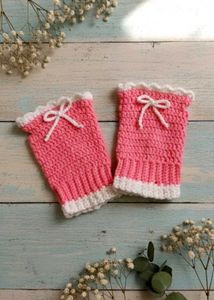 Handmade Pink &amp; White Fingerless Gloves