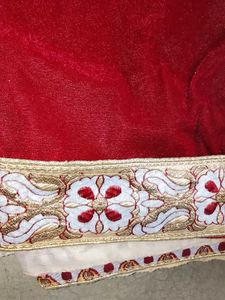 Elegant Red Velvet Saree with Embellishments