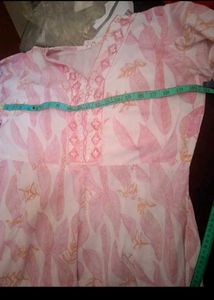 Pink Leaf Print Kurta Set