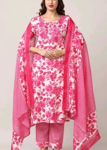 Pink Floral Kurta Set - 38 Size