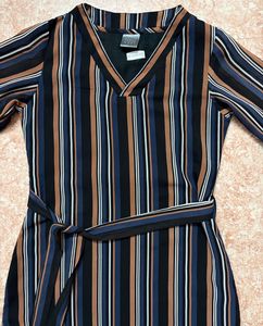 Striped V-Neck Tie-Waist Dress