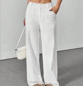 linene off white Wide Leg Pants