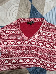 FYK Burgundy Heart Pattern Crop Top