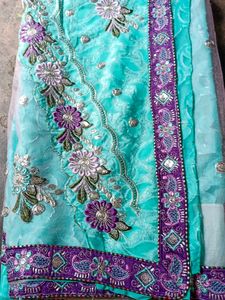 Beautiful Embroidered Teal Saree