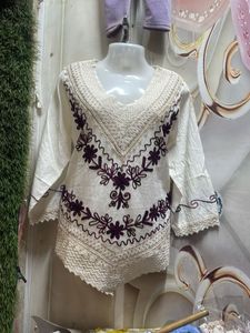 Embroidered V-Neck Cotton Kurta