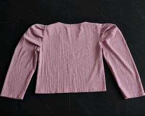Chic Pink Puff Sleeve V-Neck Top