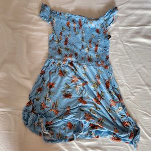 Blue Floral Off-Shoulder Smocked Top