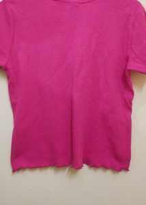 Hot Pink Ribbed Lettuce Hem Top