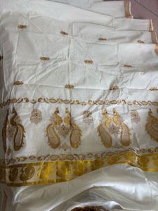 Elegant White Saree with Golden Border