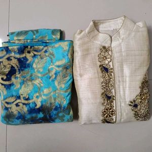 Ivory Silk Anarkali with Brocade Skirt