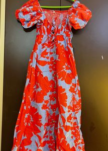 Vibrant Floral Puff Sleeve Midi Dress