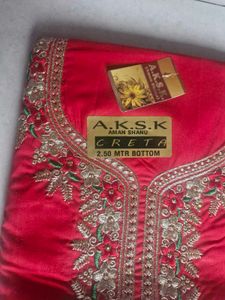 Red Embroidered Dress Material