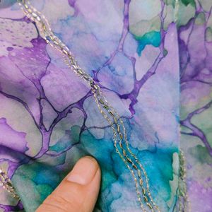 Purple Print Organza Zari Embroidered Party Wear U