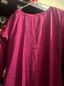 Vibrant Pink Kurta Set with Embellished Neckline
