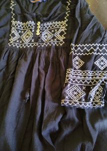 Black Embroidered Cotton Kurta