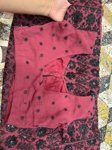 Embroidered Red Maroon Saree with Blouse