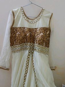 Elegant White & Gold Anarkali Dress