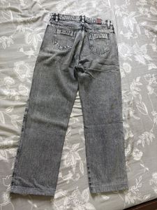 Grey Acid Wash Straight Leg Jeans