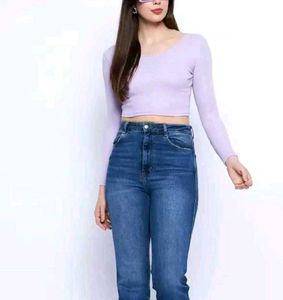 Lavender Cropped Long Sleeve Top
