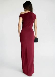 newme maroon ruched one shoulder maxi dress