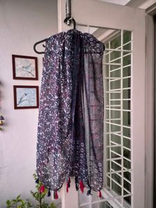 Blue and White Floral Printed Short Scarf