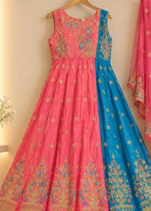 Pink & Blue Embroidered Lehenga Choli