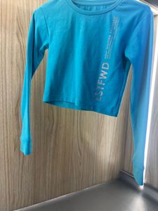 Aqua Blue Long Sleeve Crop Top
