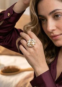 Elegant Adjustable Pearl Stone Anti Tarnisha Ring