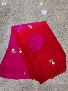 Red and Pink pure shiffon sareeree