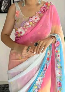 Beautiful Floral Embroidered Saree