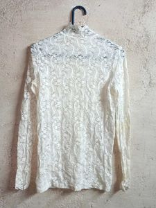See-through Lace Mock Neck Top