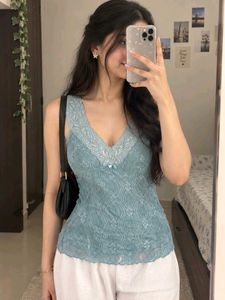 Blue Lace V-Neck Cami Top