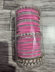 Pink & Silver Bangle Set