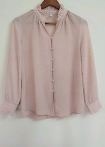 Light Pink Textured Button-Up Blouse