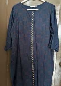 Navy Blue Printed Kurta