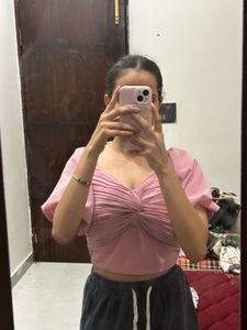 Chic Pink Twist Front Crop Top