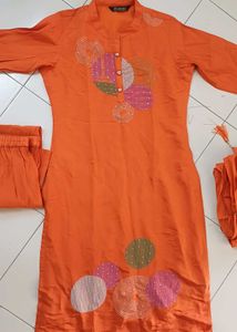Orange Kurta Set with Embellishments