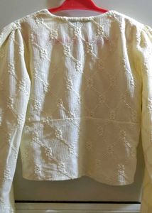 Pale Yellow Textured Puff Sleeve Crop Top