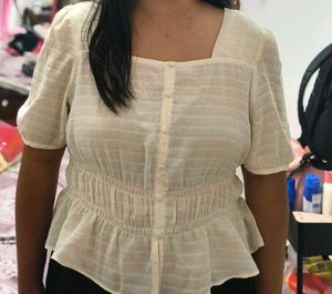 White Square Neck Smocked Top