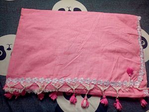 pink cotton saree with white lace💕🎀