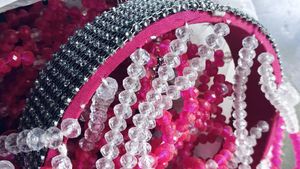 Set of 2 Pink Beaded Hanging Lanterns