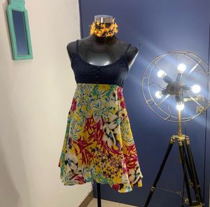 Denim Top Floral Print Dress