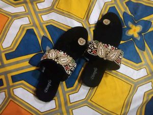 Flat Chappals With Embroidery Work