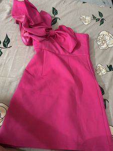 Hot Pink Bow Detail Mini Dress